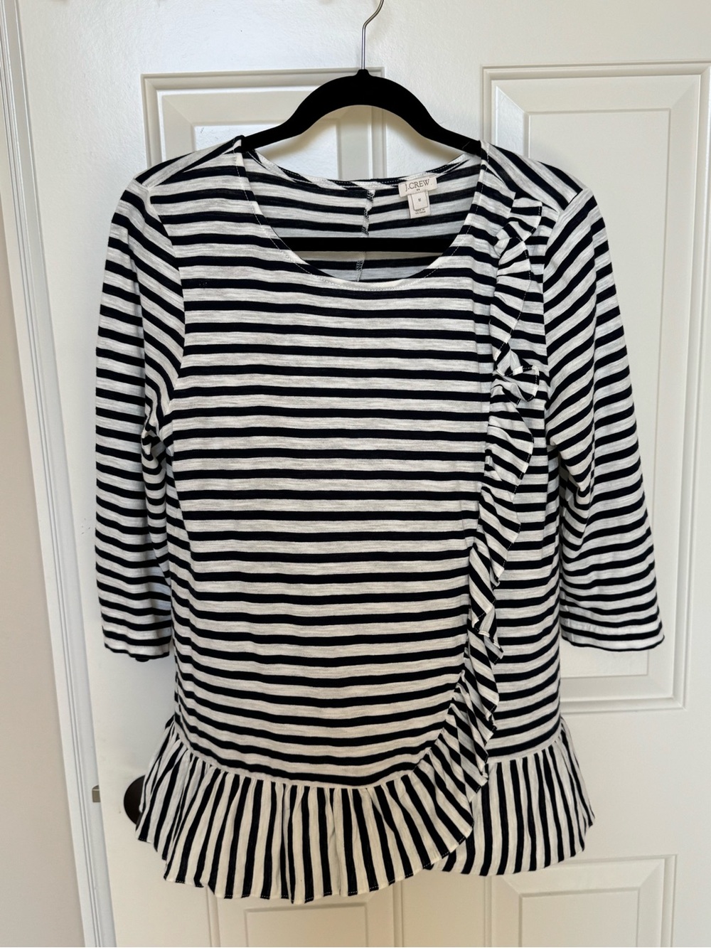 J. CREW Striped Ruffle Hem Top - Black & White